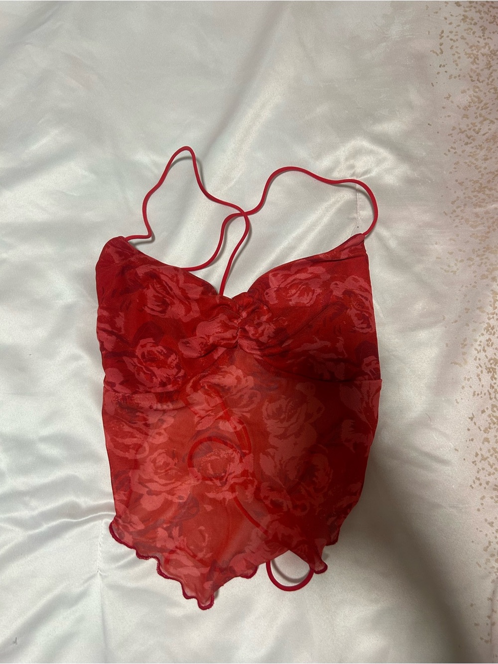 Red Floral Sheer Cami with Spaghetti Straps